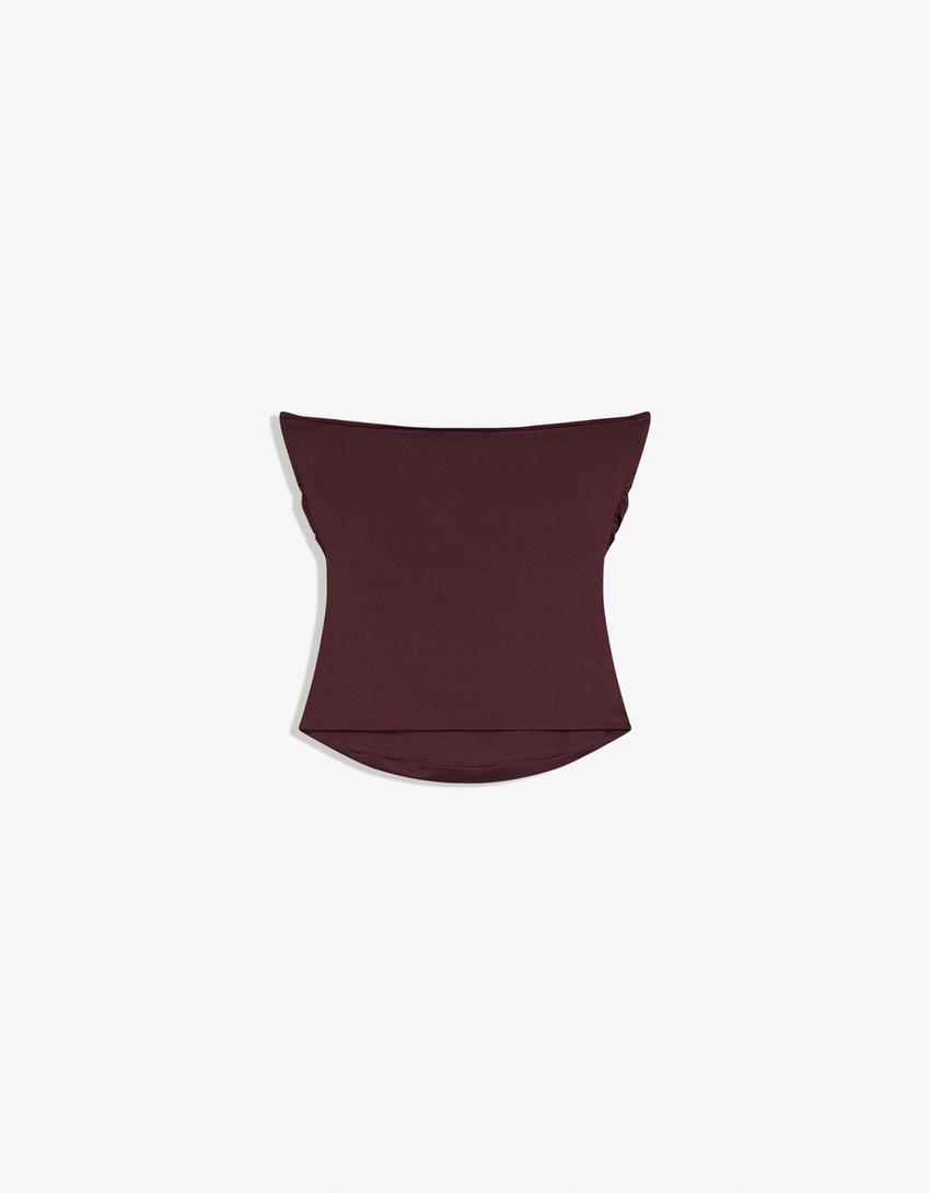 Büzgülü bandeau top-Bordo