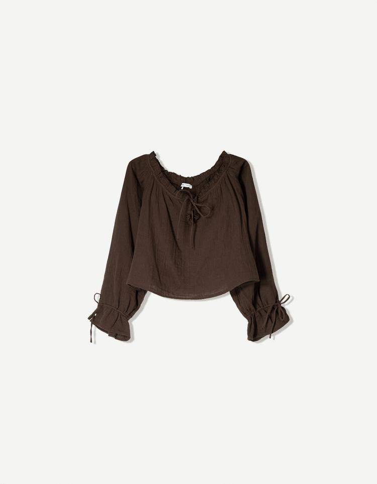 Off-the-shoulder blouse with tie detail