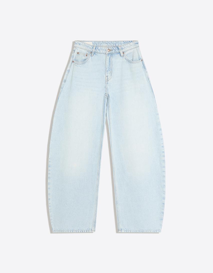 Yüksek bel barrel fit jean-Açık mavi