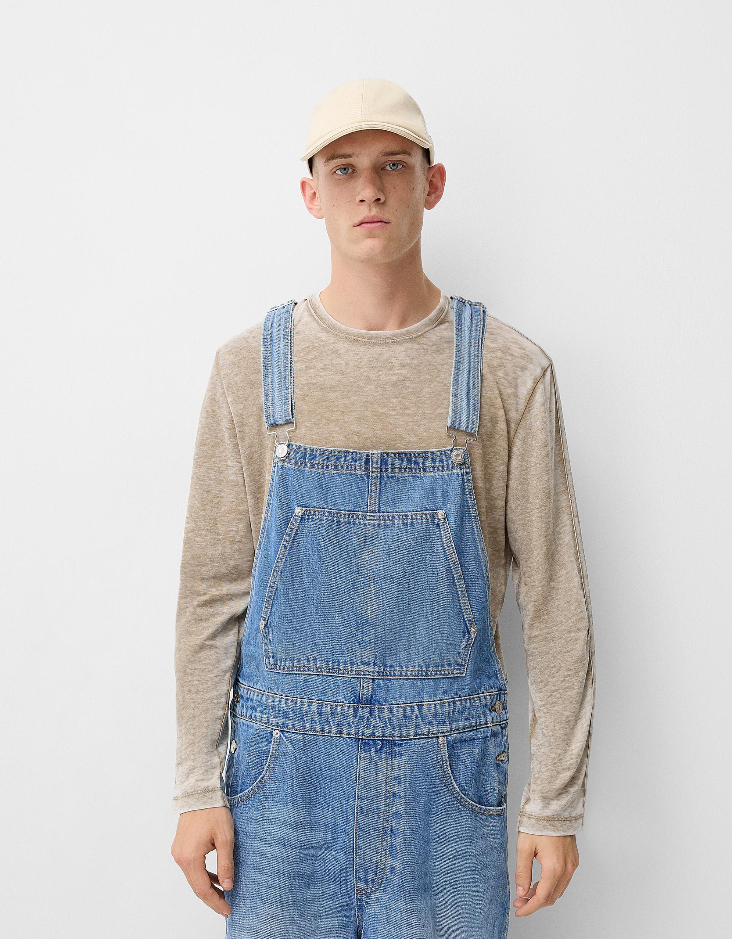 Bershka Jumpsuit Im Baggy-Hosen-Stil Herren L Ausgewaschenes Blau