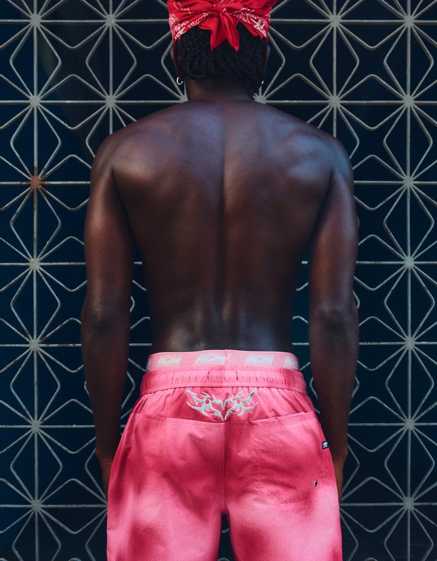 Short de bain Boxy fit imprimé-Rose