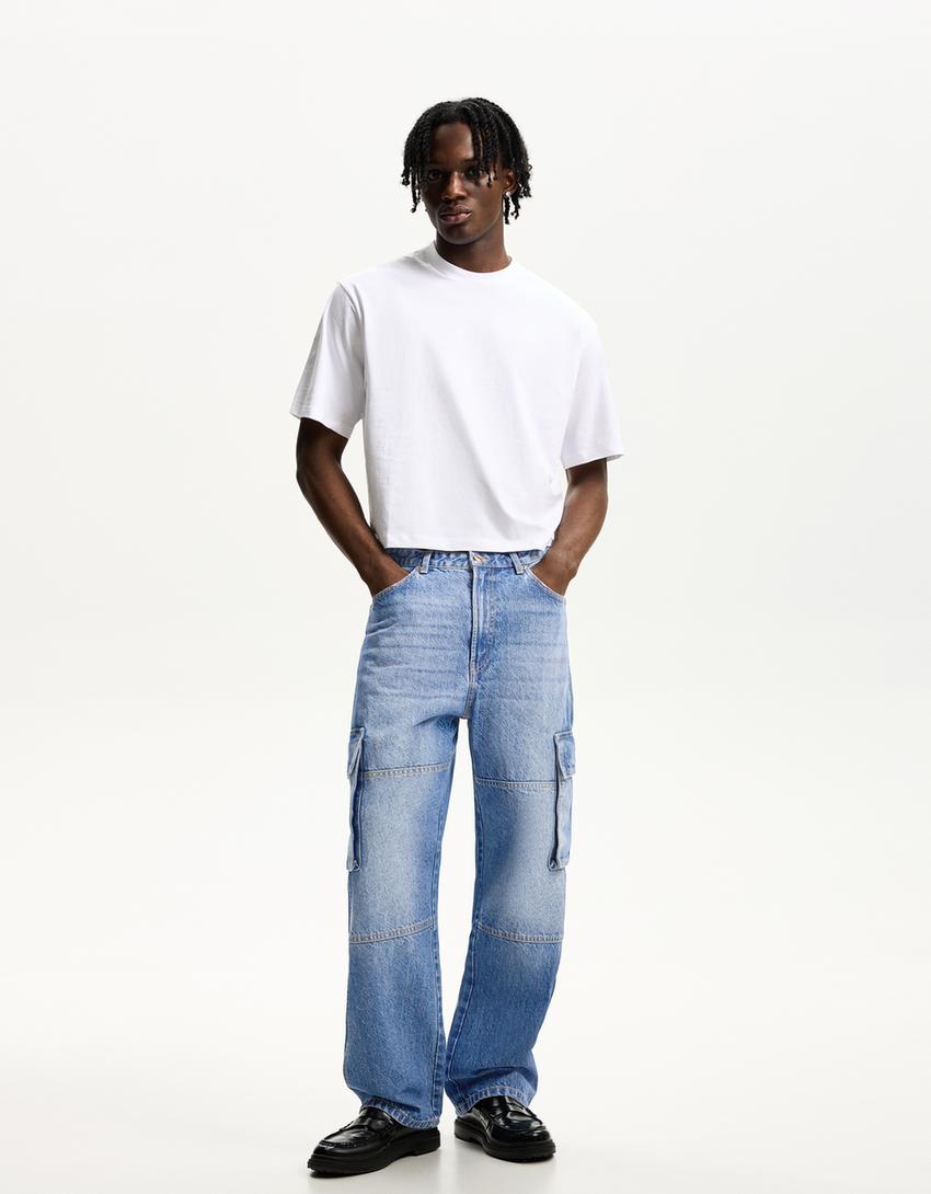 Baggy cargo jeans-Light blue