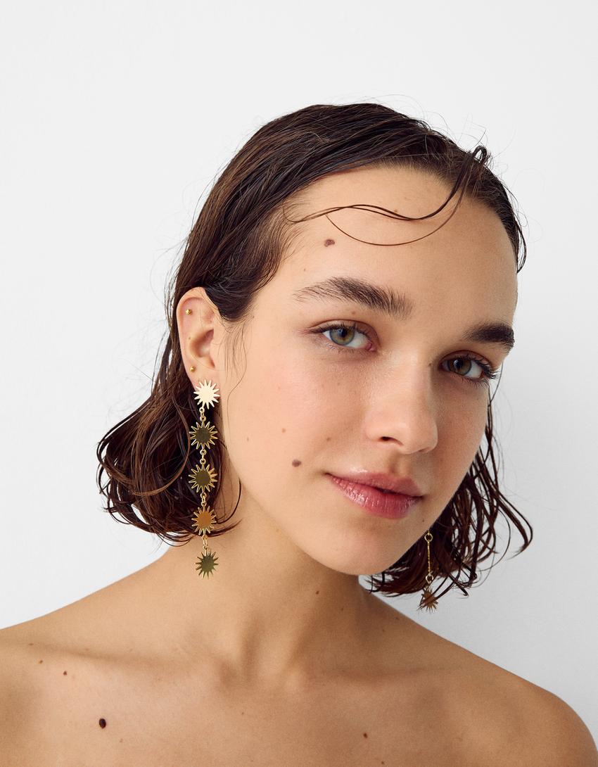 Boucles d’oreilles pendantes soleils-Or-1
