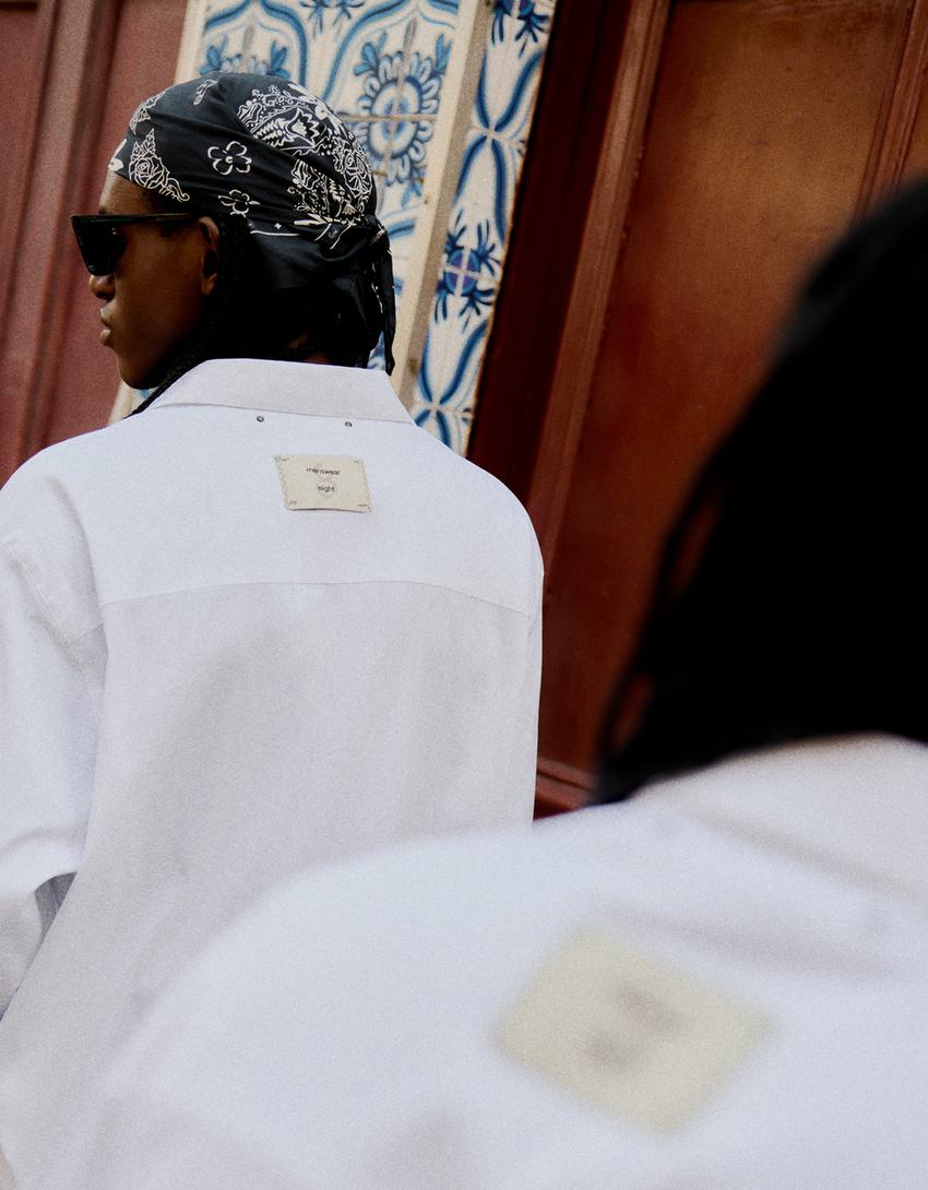 Long sleeve boxy fit raised shirt-White