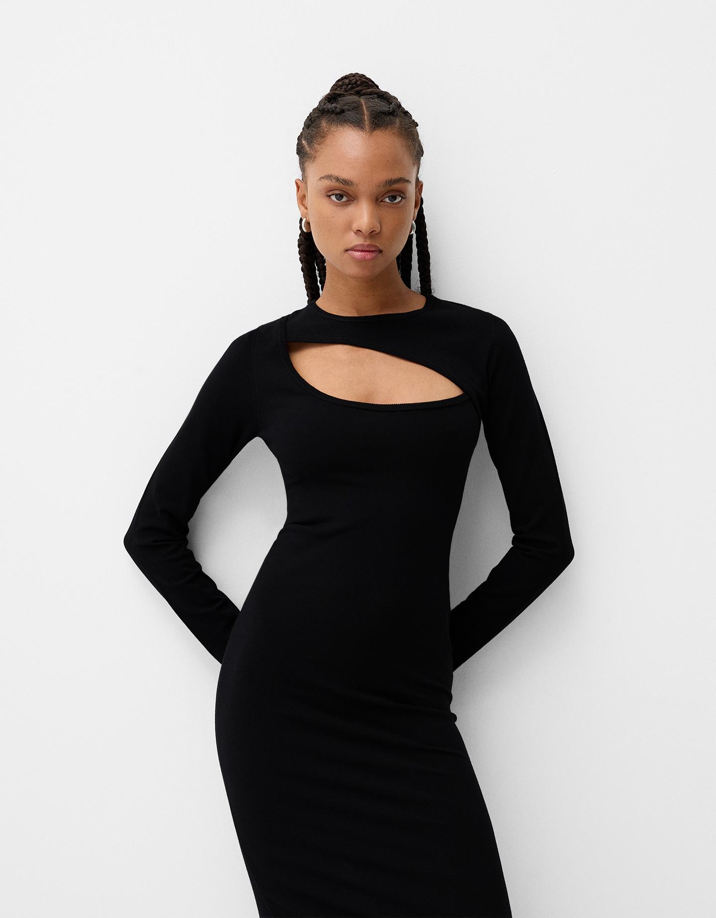 Bershka Vestido Midi Cut-Out Mujer M Negro