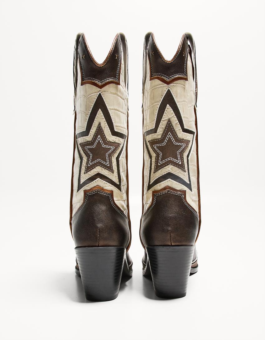 Bottines cowboy à talon et broderies-Multicouleur