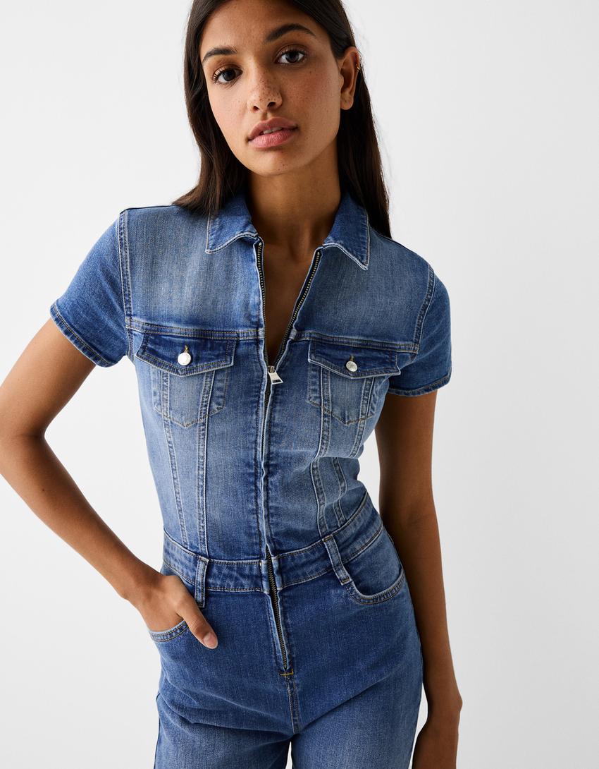 أفرول دنيم بأكمام قصيرة-أزرق-3