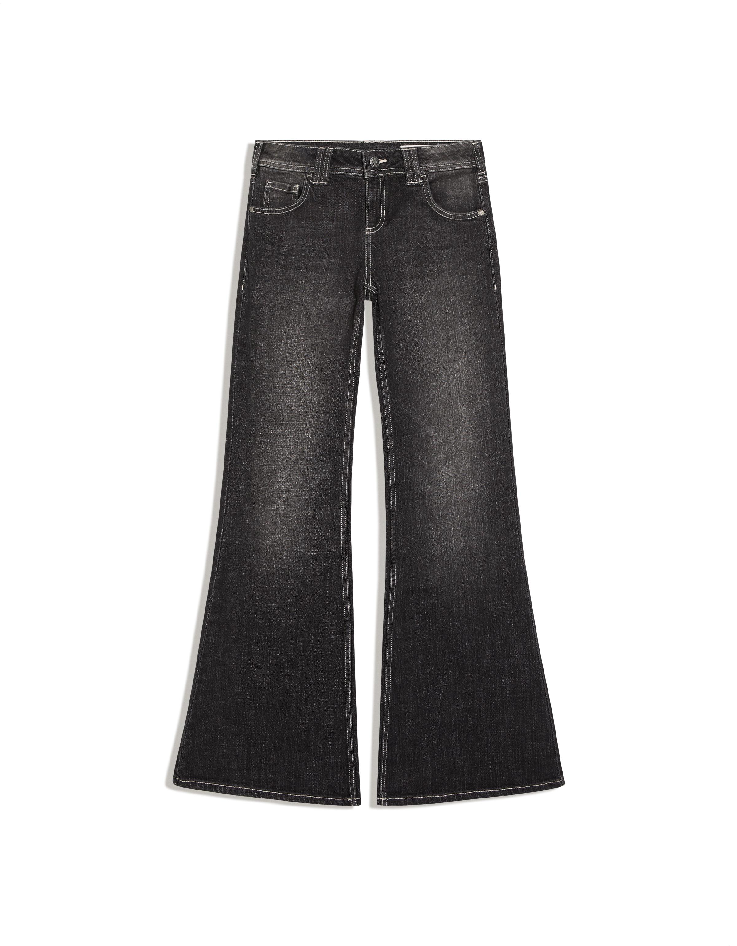 Embroidered low-rise flared jeans — Black