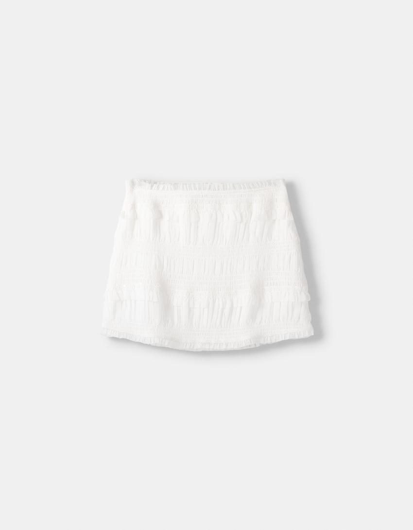 تنورة قصيرة لامعة بملمس بارز-أبيض مطفي-4