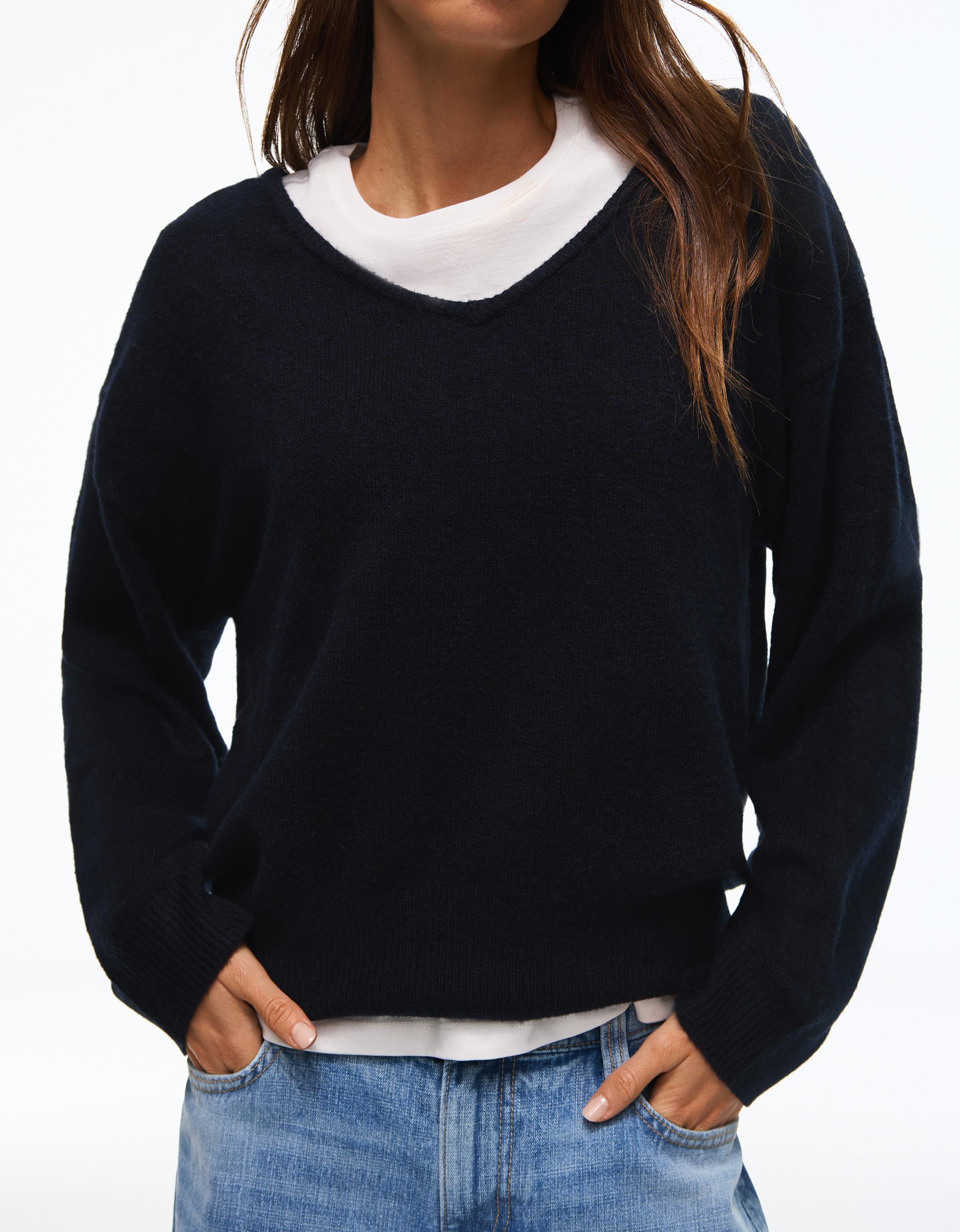 Oversize V-neck soft touch sweater — Blue