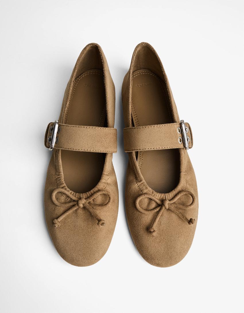 Buckled ballerina flats-Tan