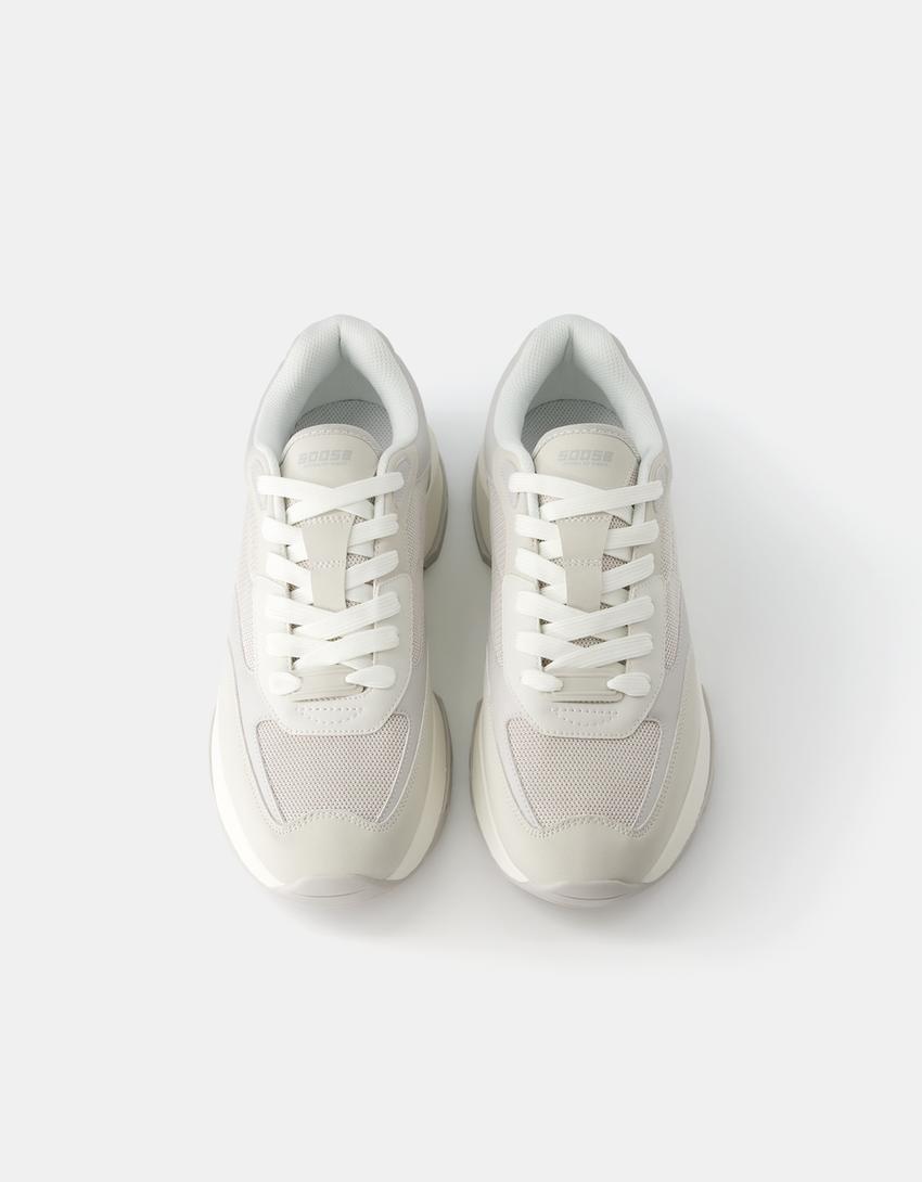 حذاء رياضي للرجال من نسيج شبكي بلون متباين-أبيض-4