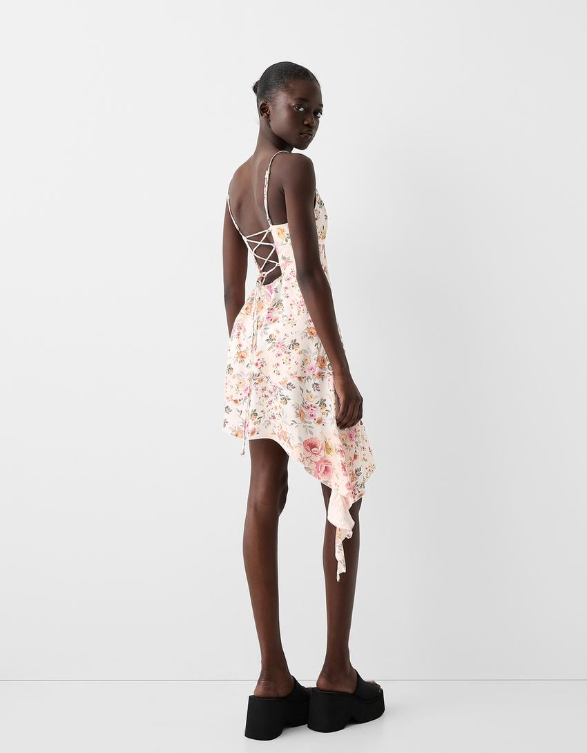 Printed asymmetric dress-Multicolored