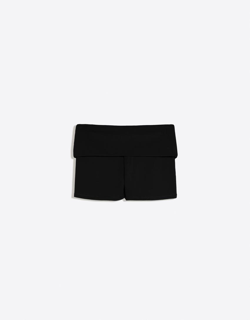 Technical shorts with turn-up waist-Black