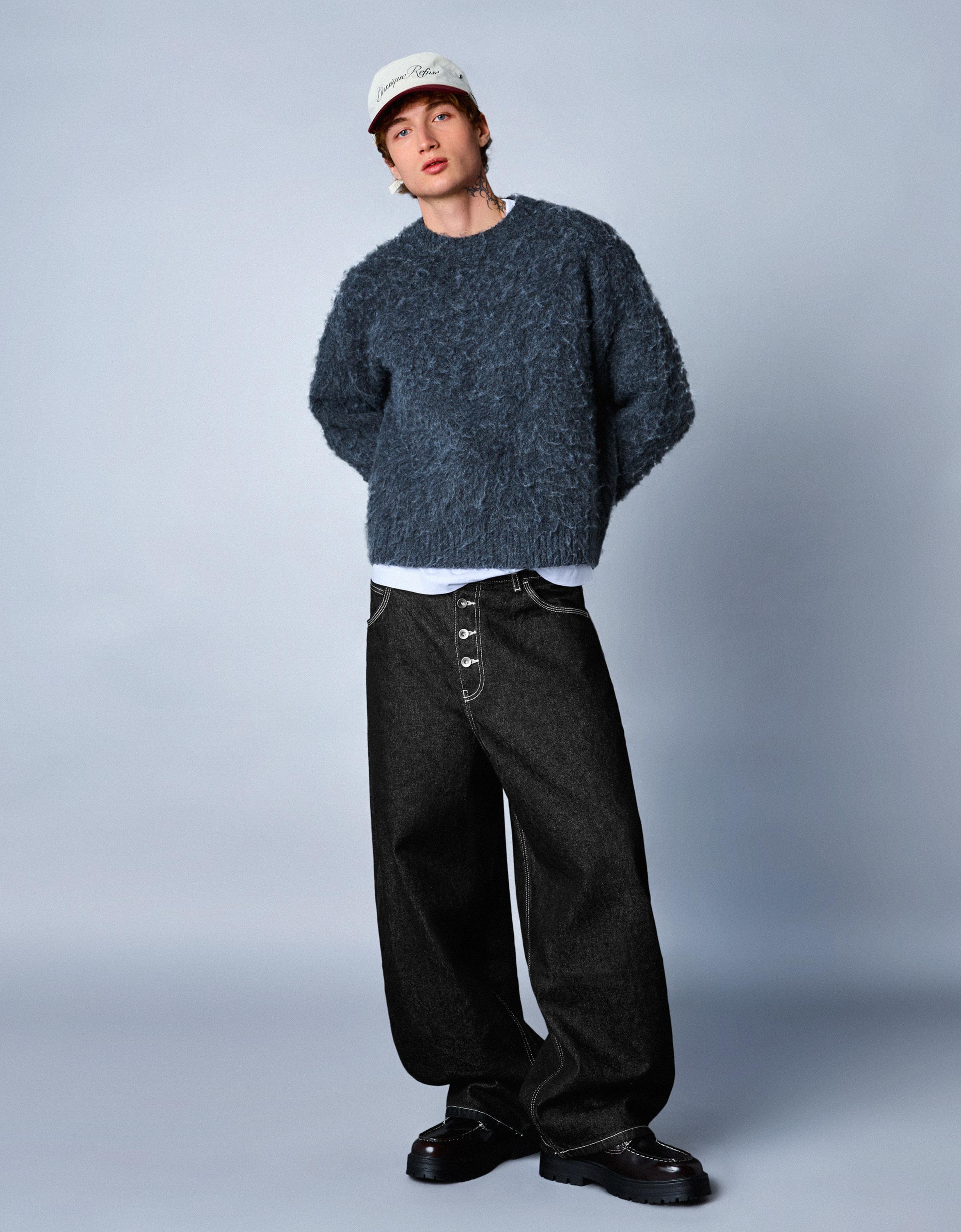 Bershka Barrel-Jeans Herren 34 Schwarz