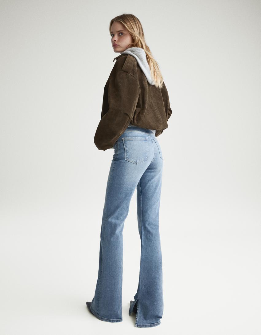 Flared jeans with slit-Light blue