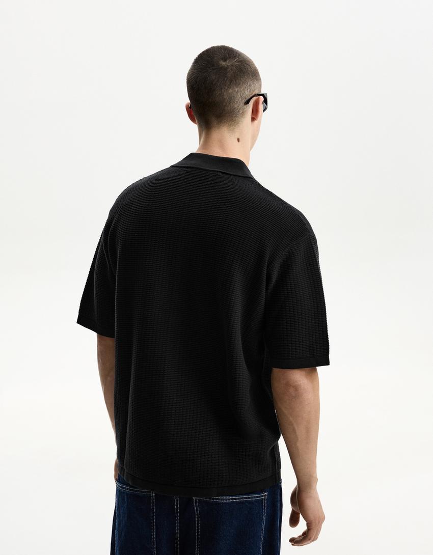 Camicia a maniche corte struttura-Nero