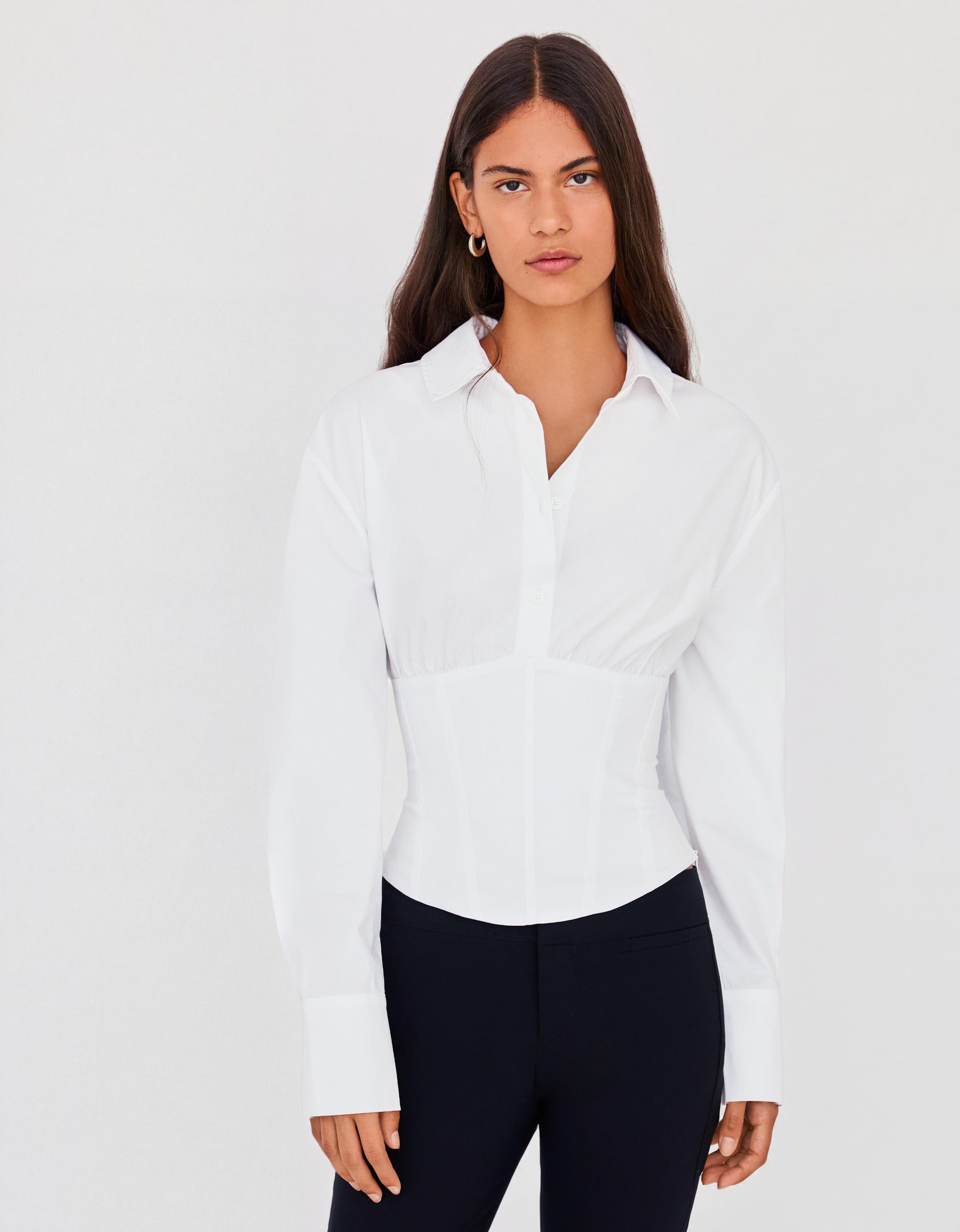 Long sleeve corset-effect shirt — White