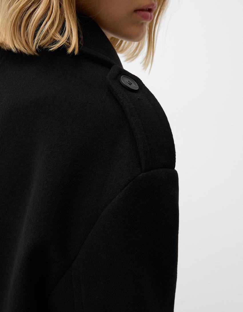 Short soft trench coat-Black-4