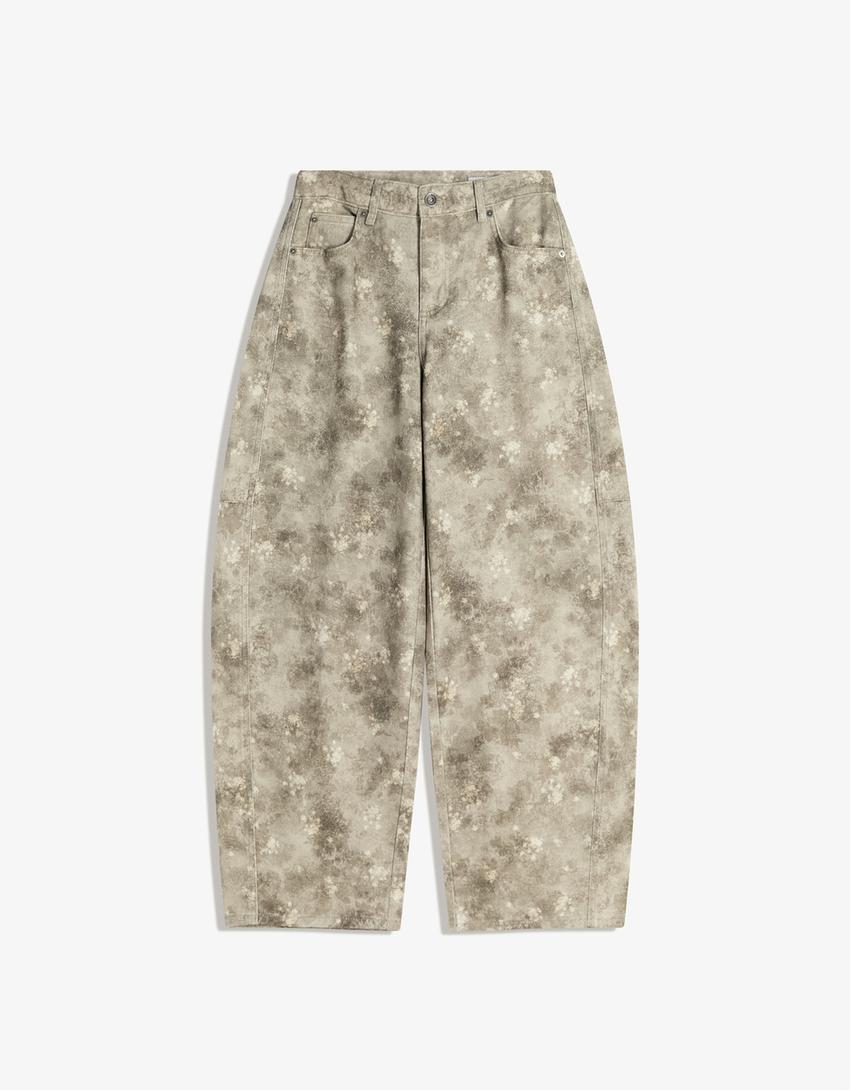 Printed barrel-leg trousers-Multicolored