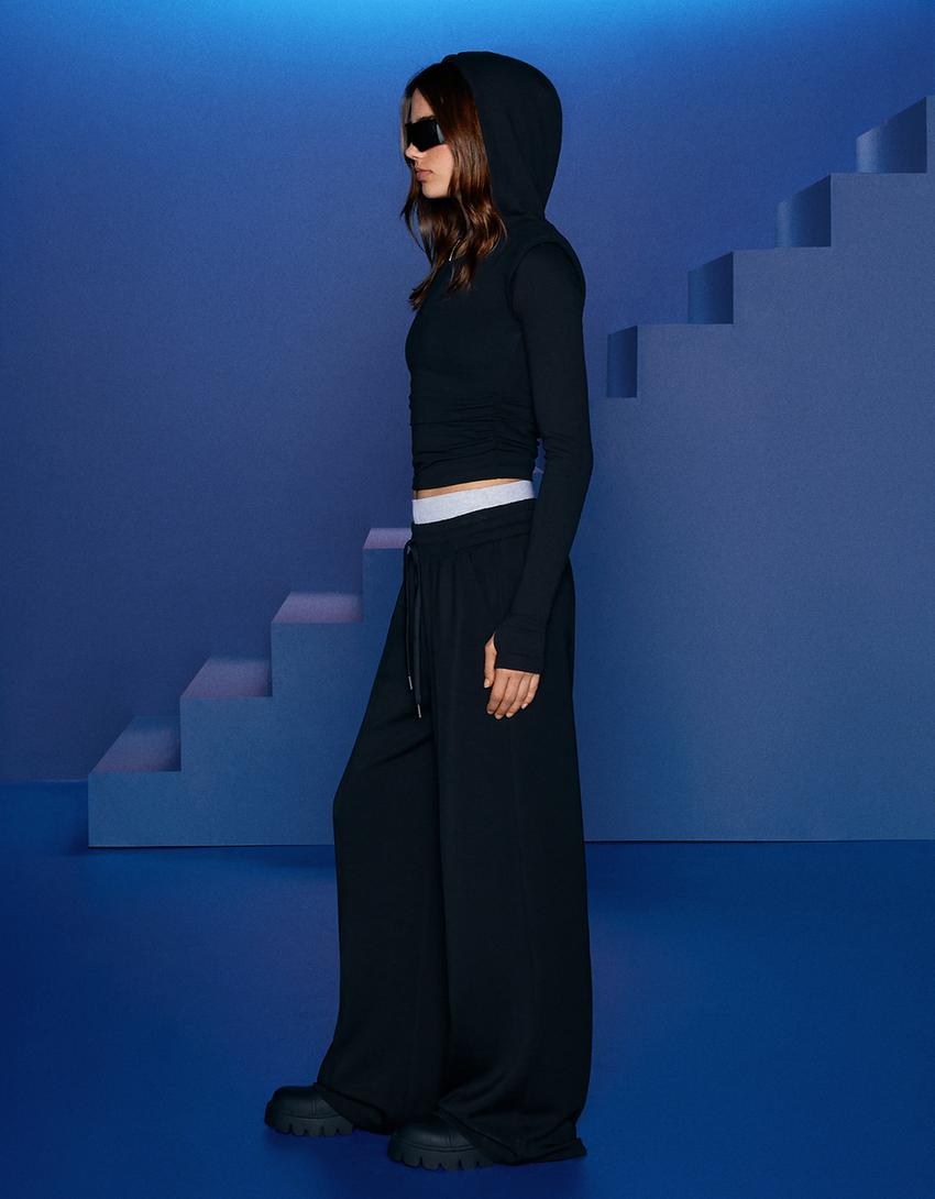 Soft touch wide-leg trousers-Black-0