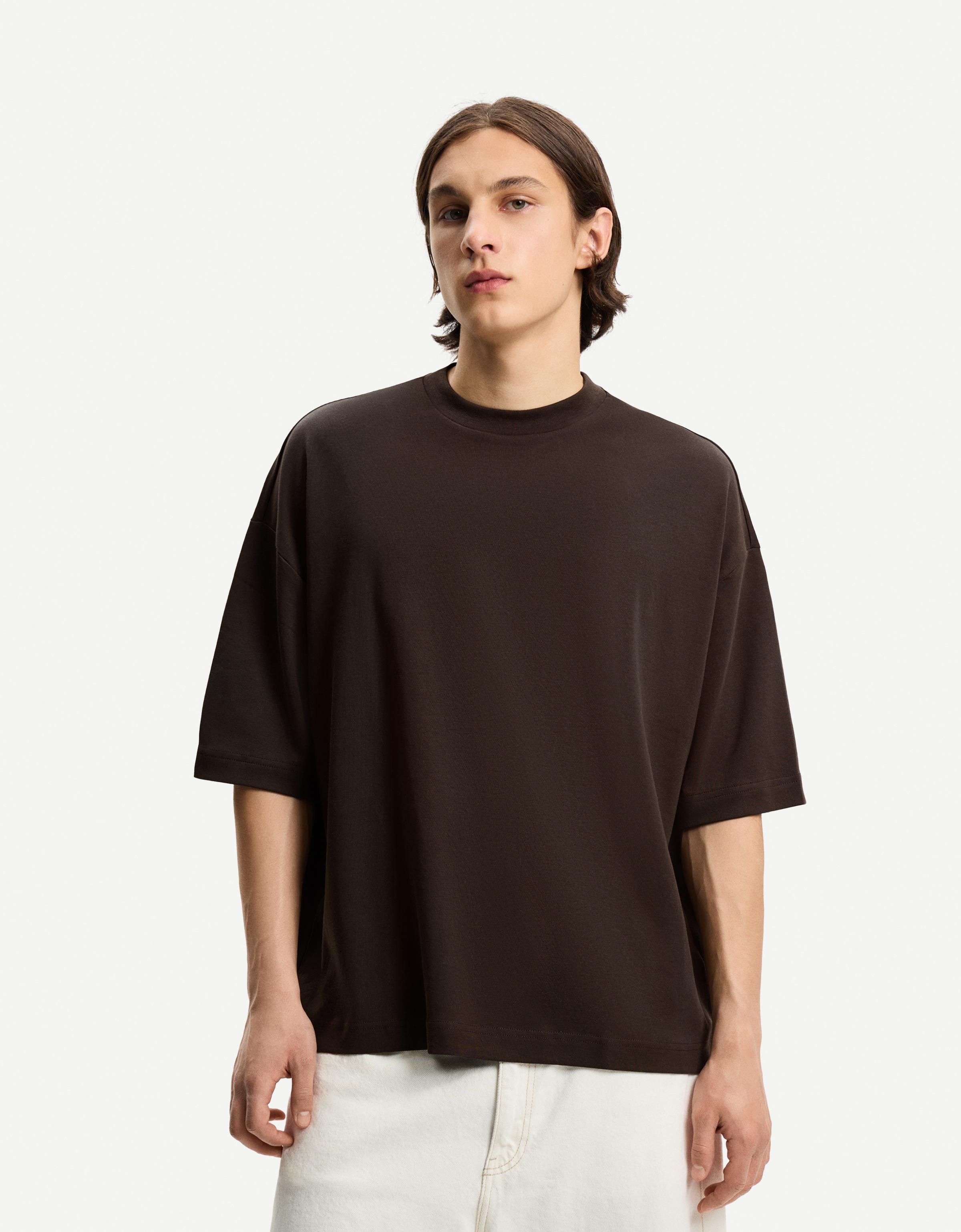 Bershka T-Shirt Im Boxy-Fit Mit Kurzen Ärmeln Herren M Braun