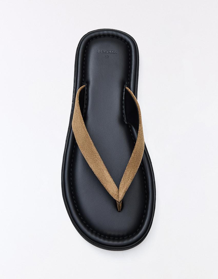 Thong flat slider sandals-SAND