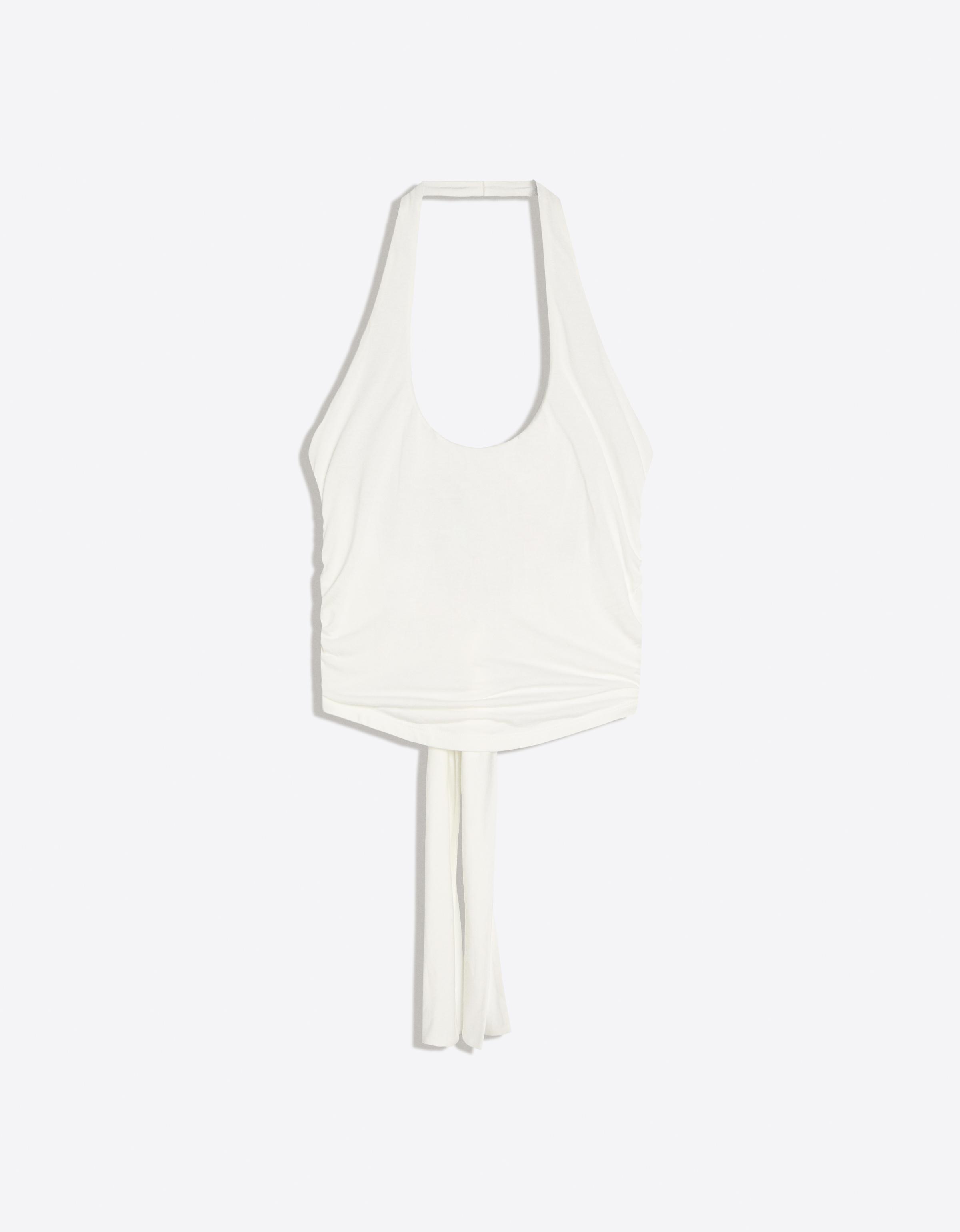 Halter neck top with back knot — Off white