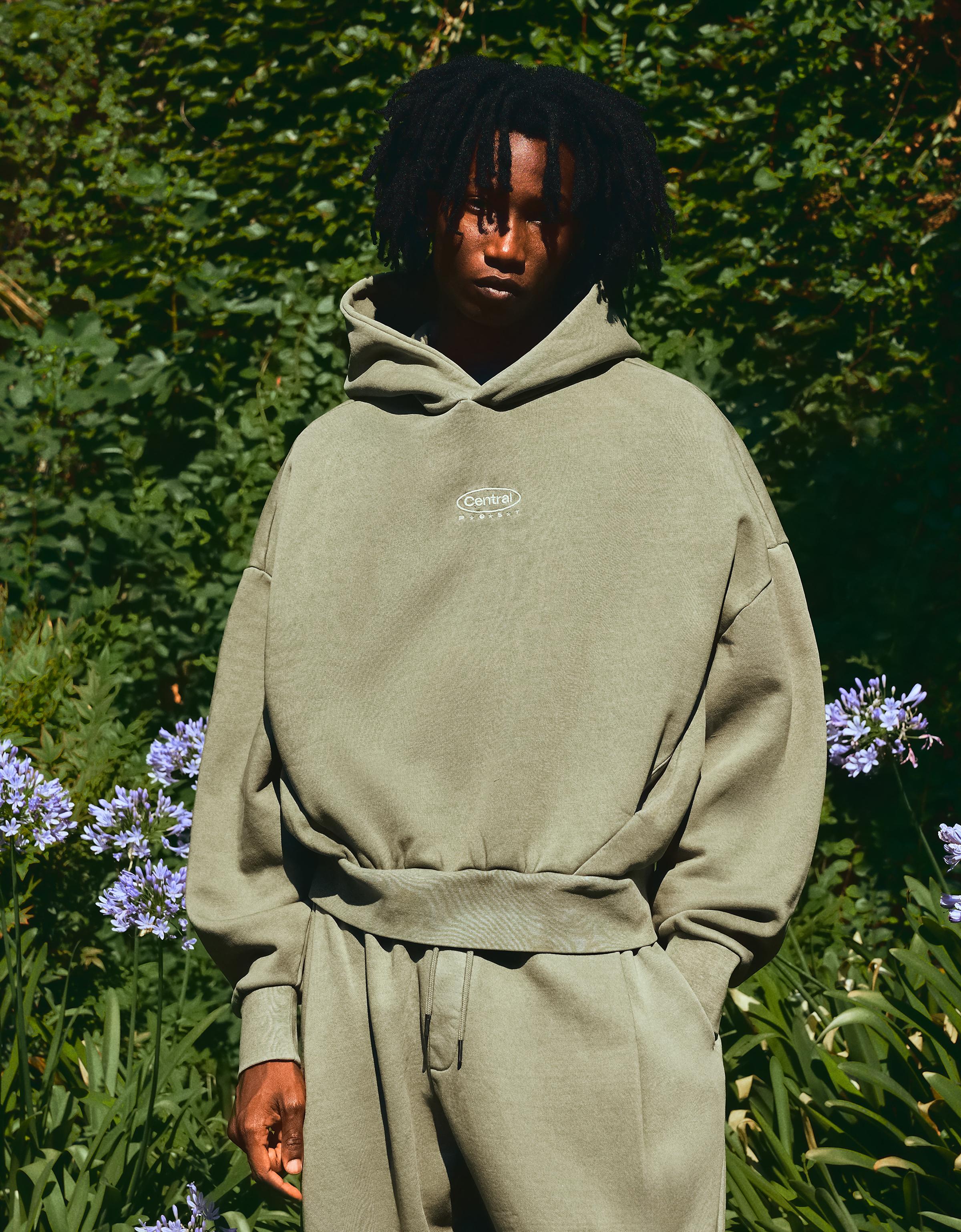 Bershka Sudadera Capucha Efecto Lavado Hombre L Kaki