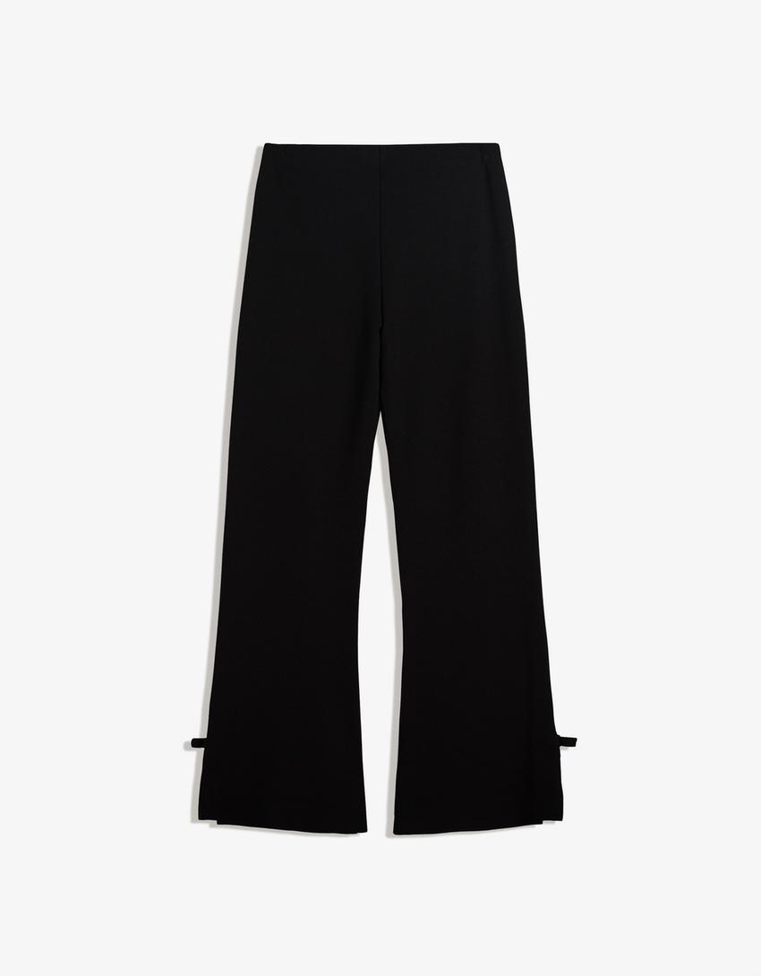 Kick flare pants with bows-Black-5