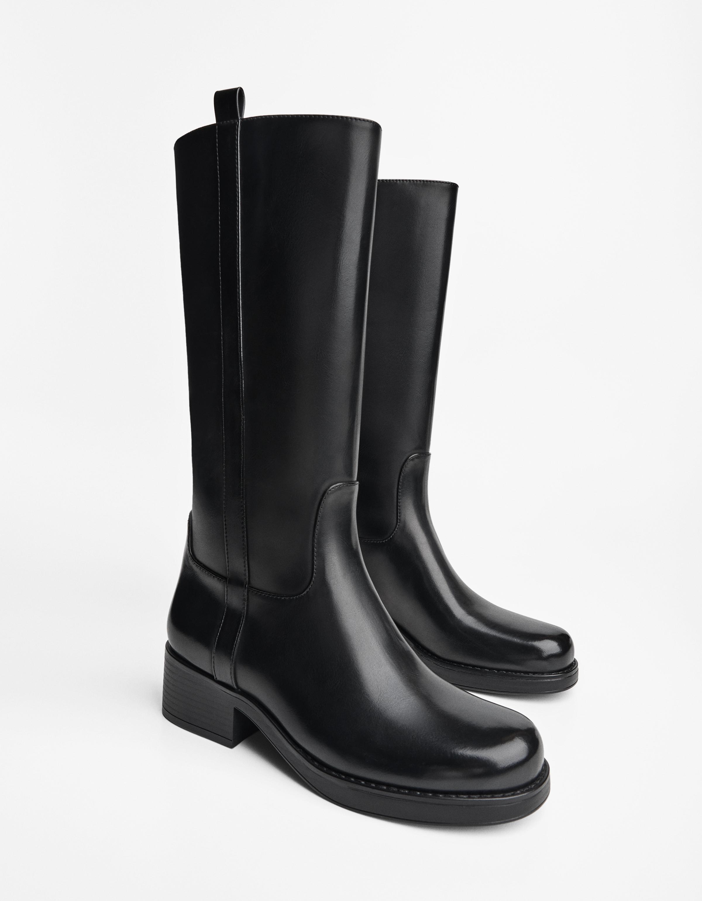Bershka Flache Stiefel Mit Hohem Schaft Damen 41 Schwarz