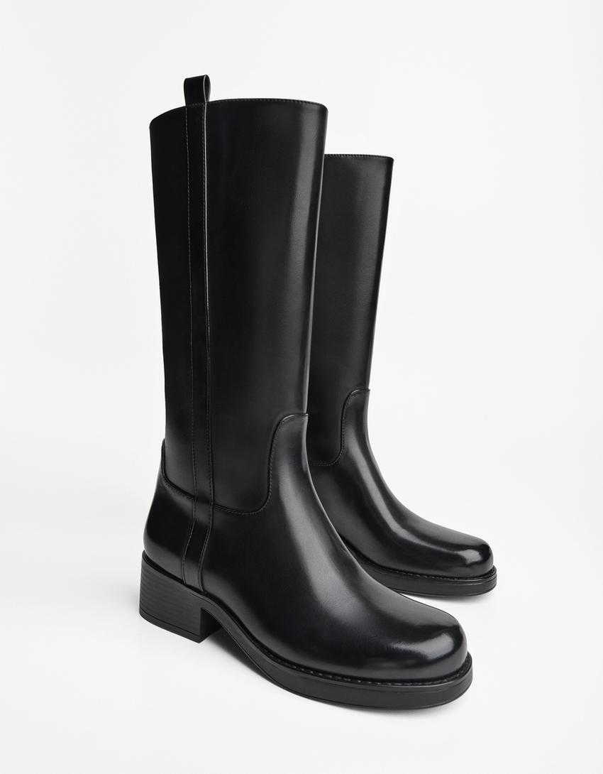 Bottes plates à tige haute-Noir-3