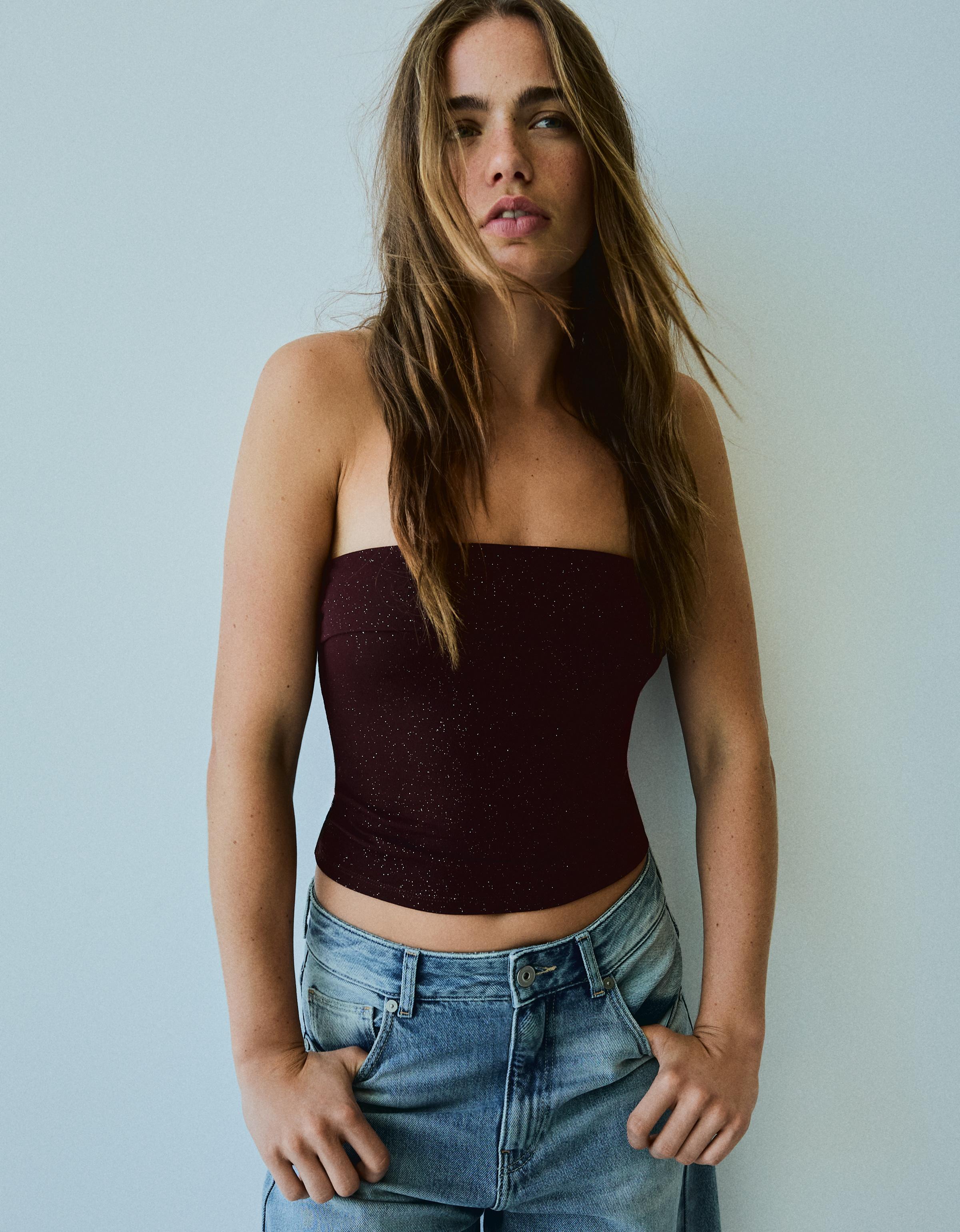 Shimmery bandeau top — Burgundy