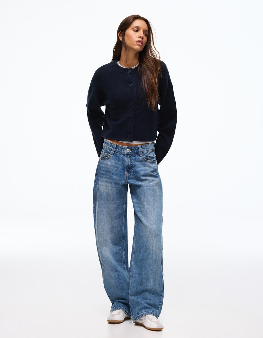 Soft touch round neck jacket-Navy