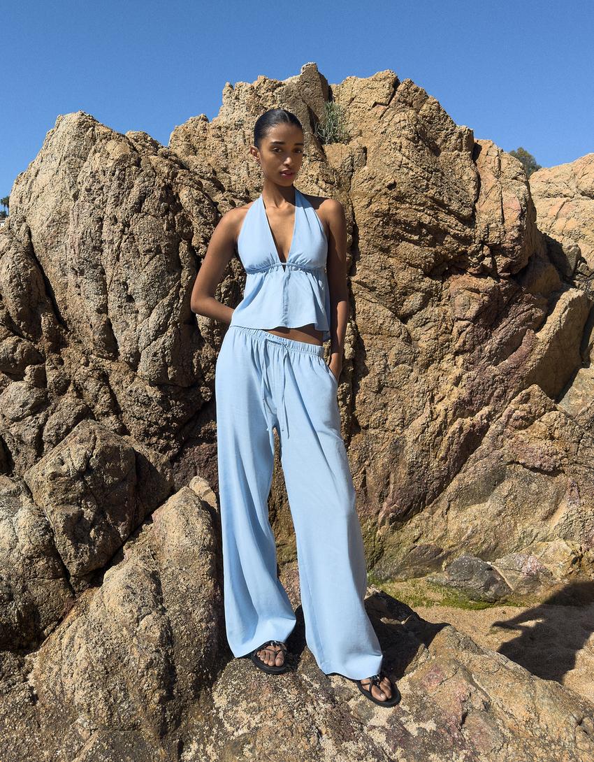 Pantalons amb lli goma cintura-Blau cel-2