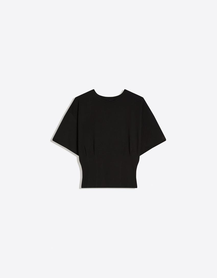 Camiseta manga corta cintura corsé-Negro