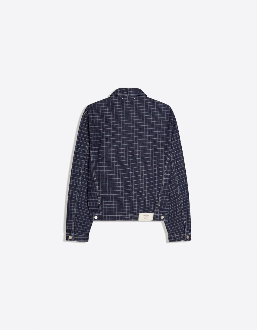 Plaid denim jacket-Blue