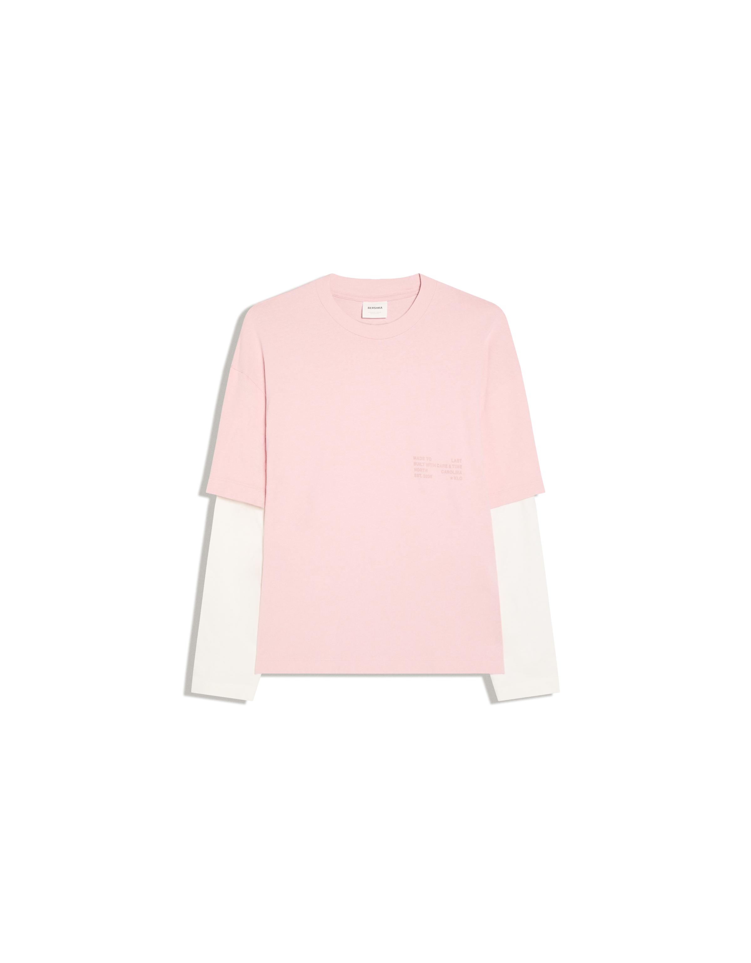 Contrast double-sleeve T-shirt — Pink