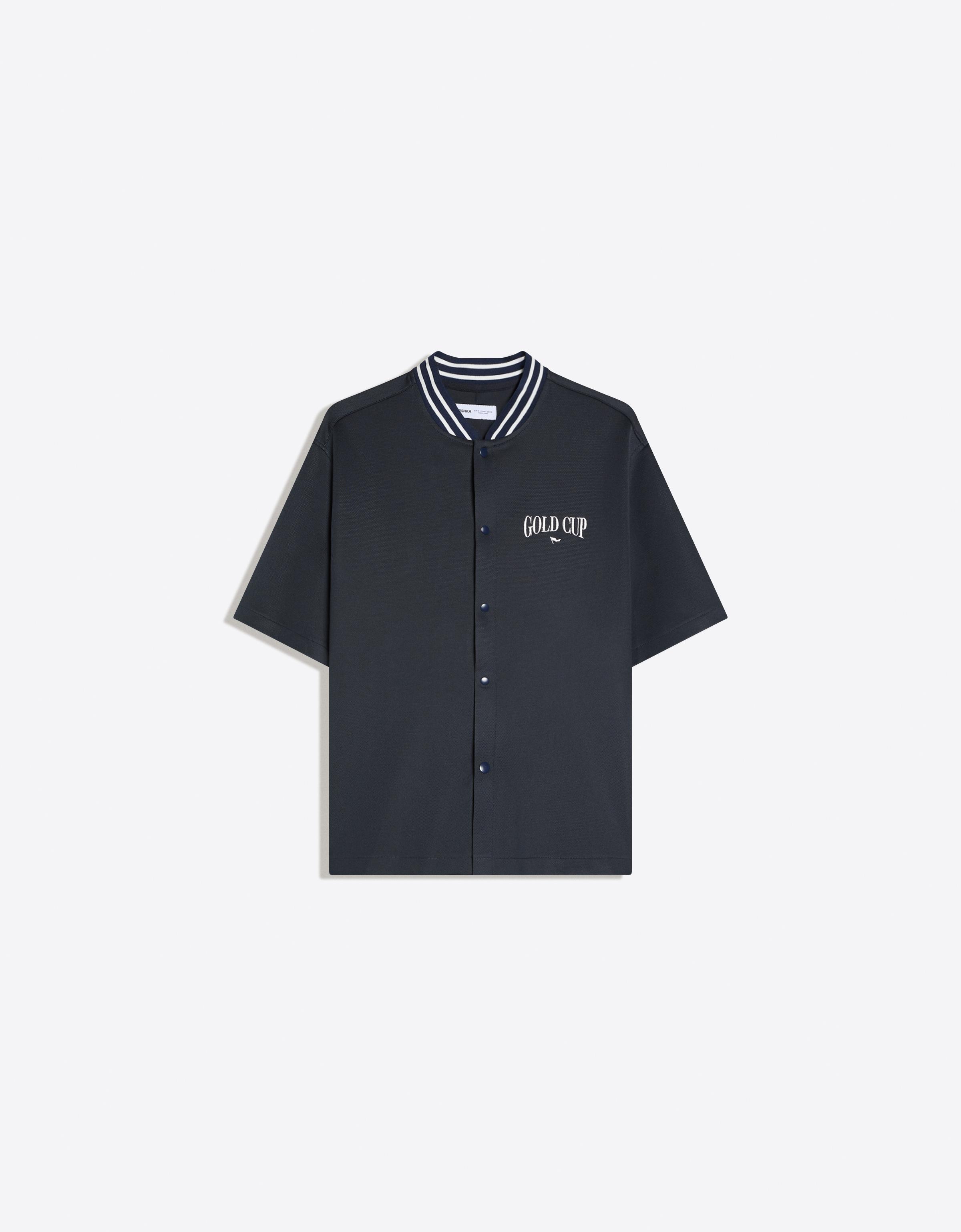 Bershka Camisa Manga Corta Boxy Print Hombre Marino