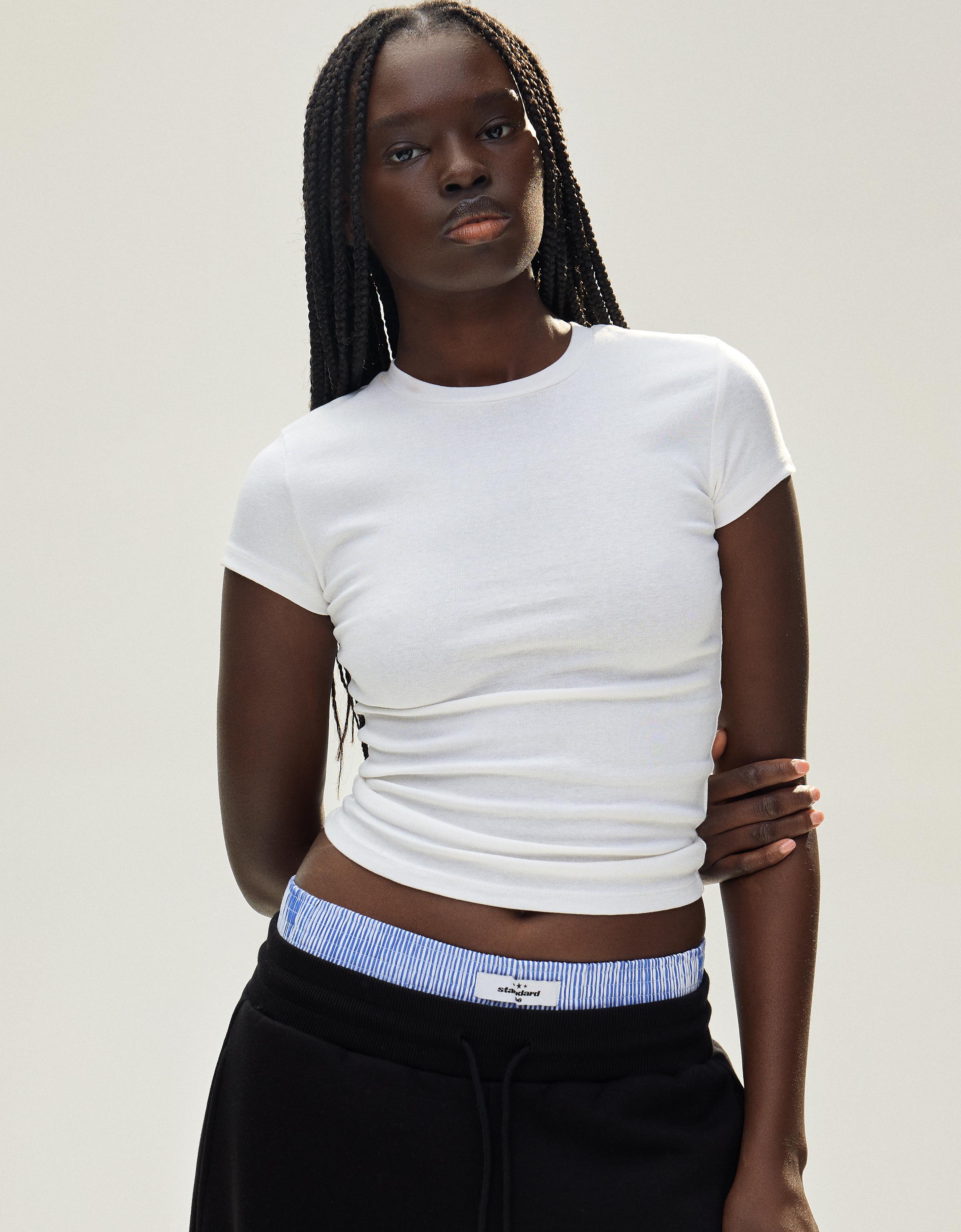 Bershka T-Shirt Rundausschnitt Damen Xl Grbrochenes Weiss