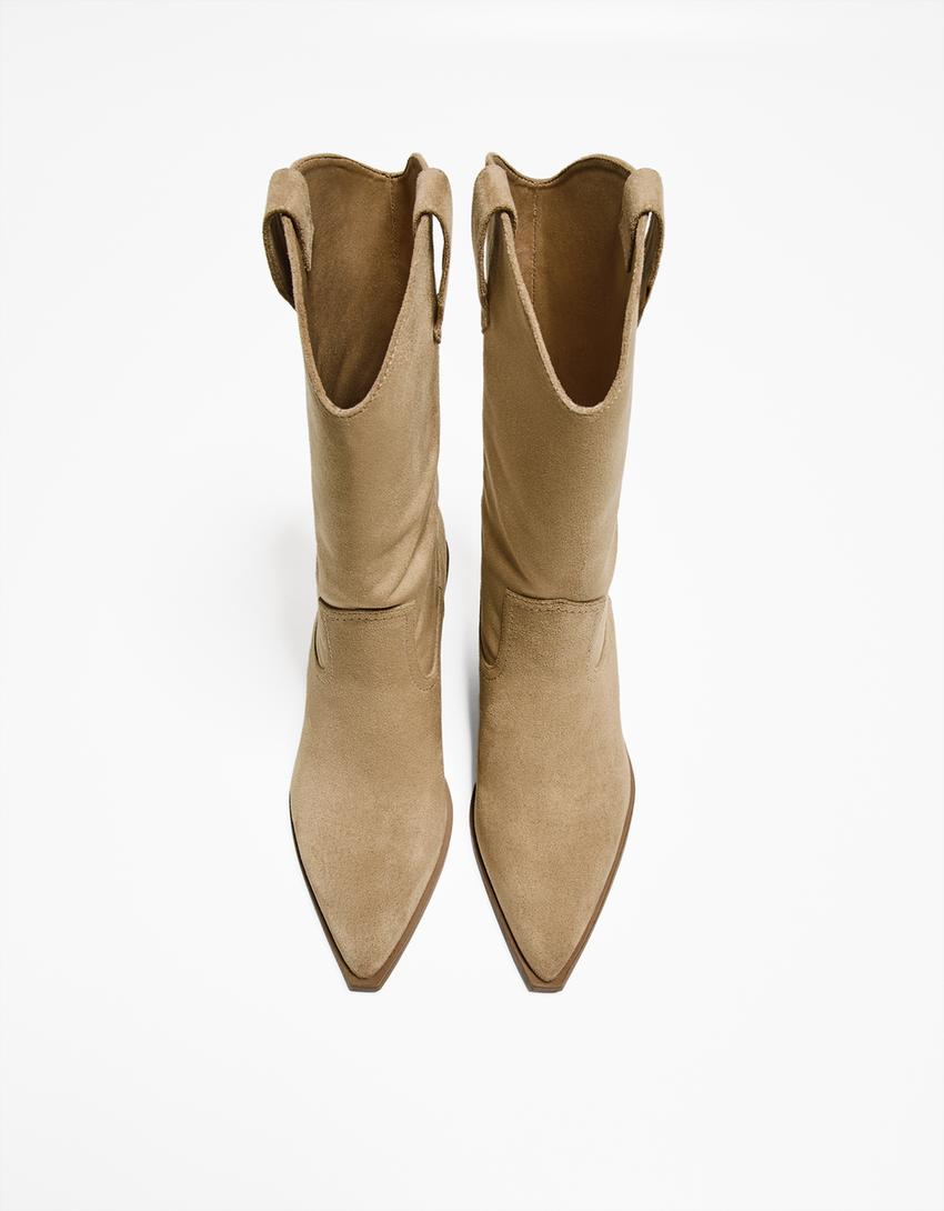 Cowboyboots med klack-BEIGE