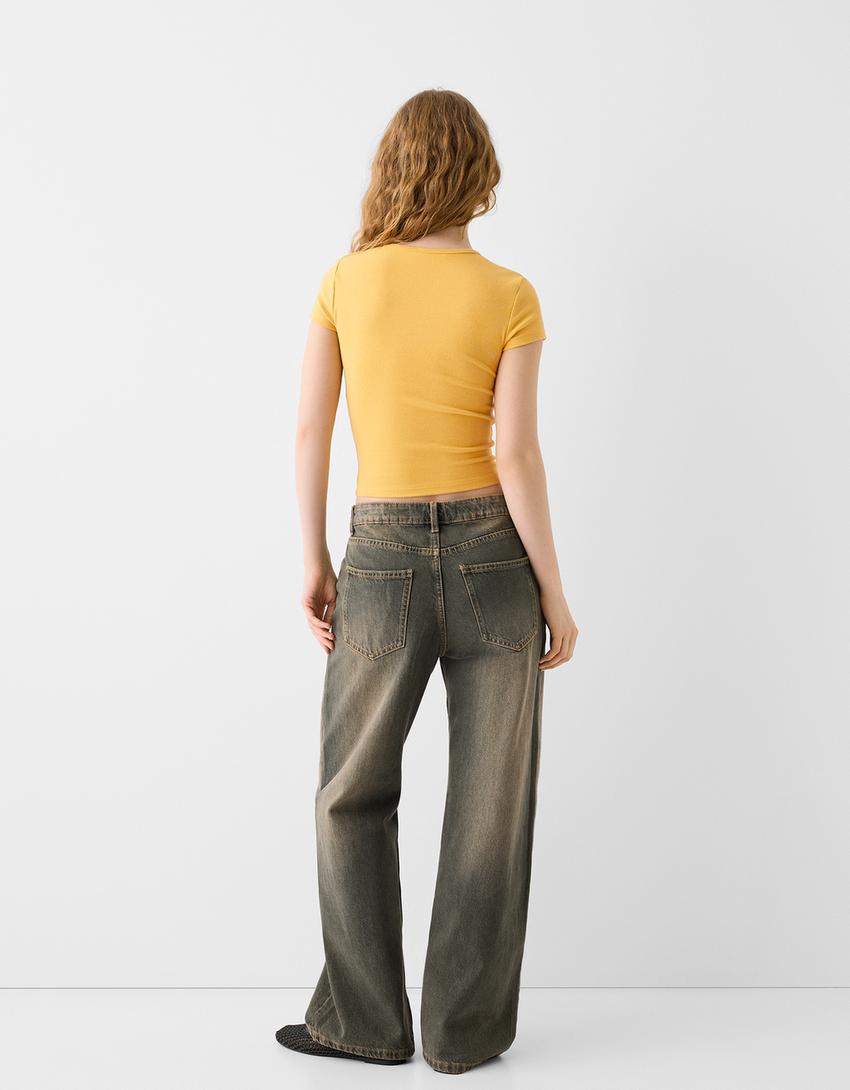 Kısa kollu bisiklet yaka t-shirt-Hardal-1