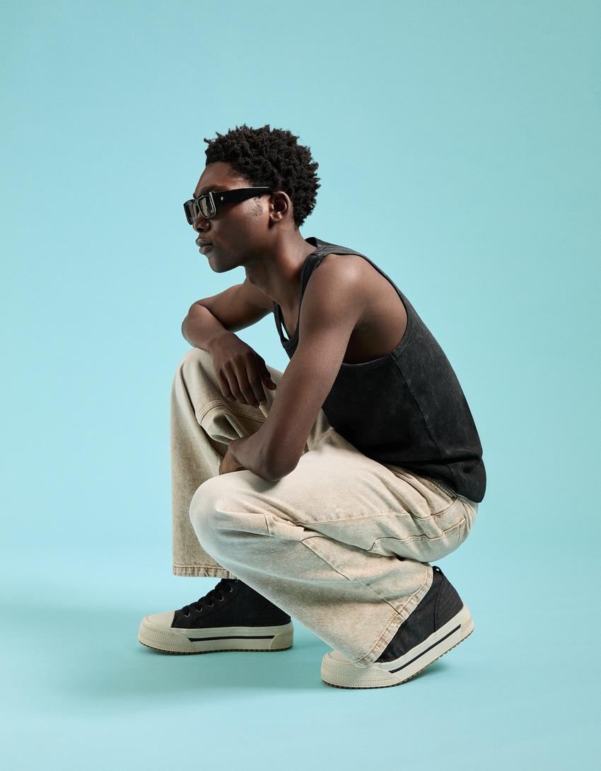 Sapatilhas abotinadas denim homem-Preto-1