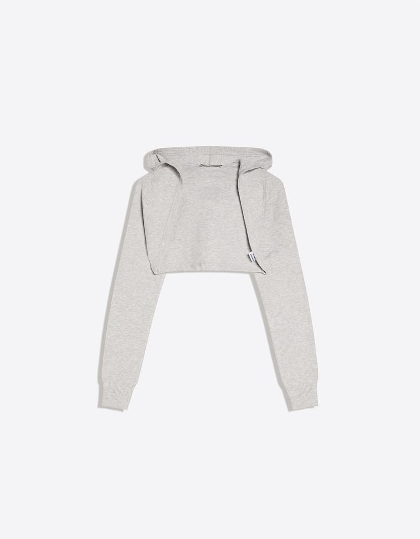 Bolero jacket with hood-Mixed gray