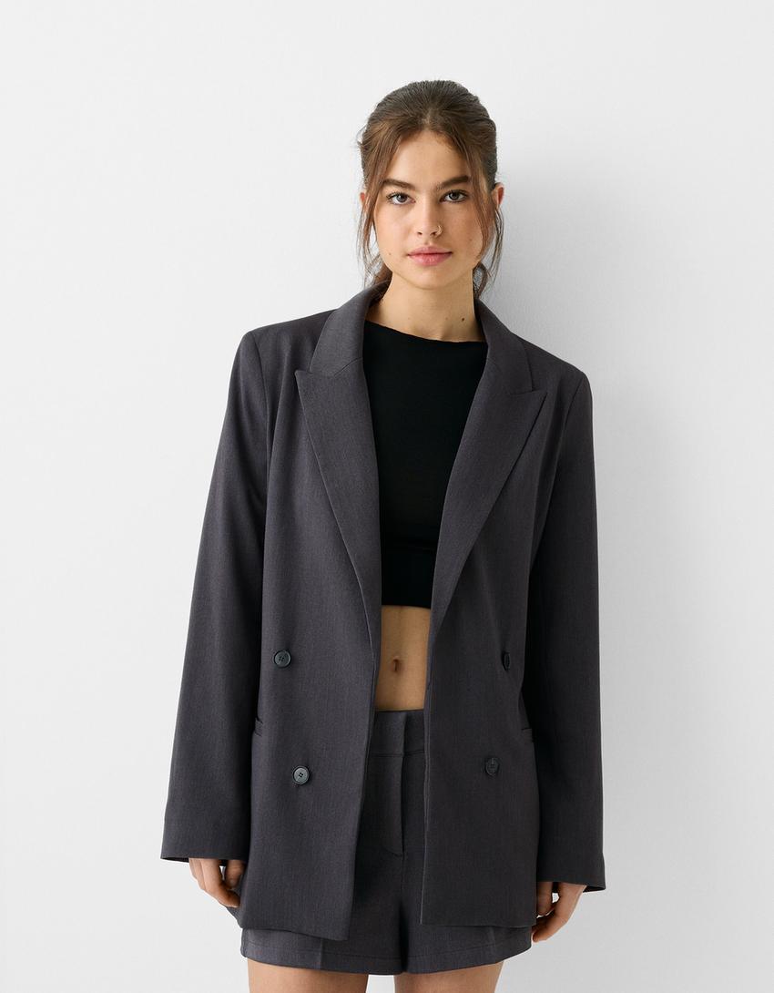Tailored blazer and short set-Dark grey-1