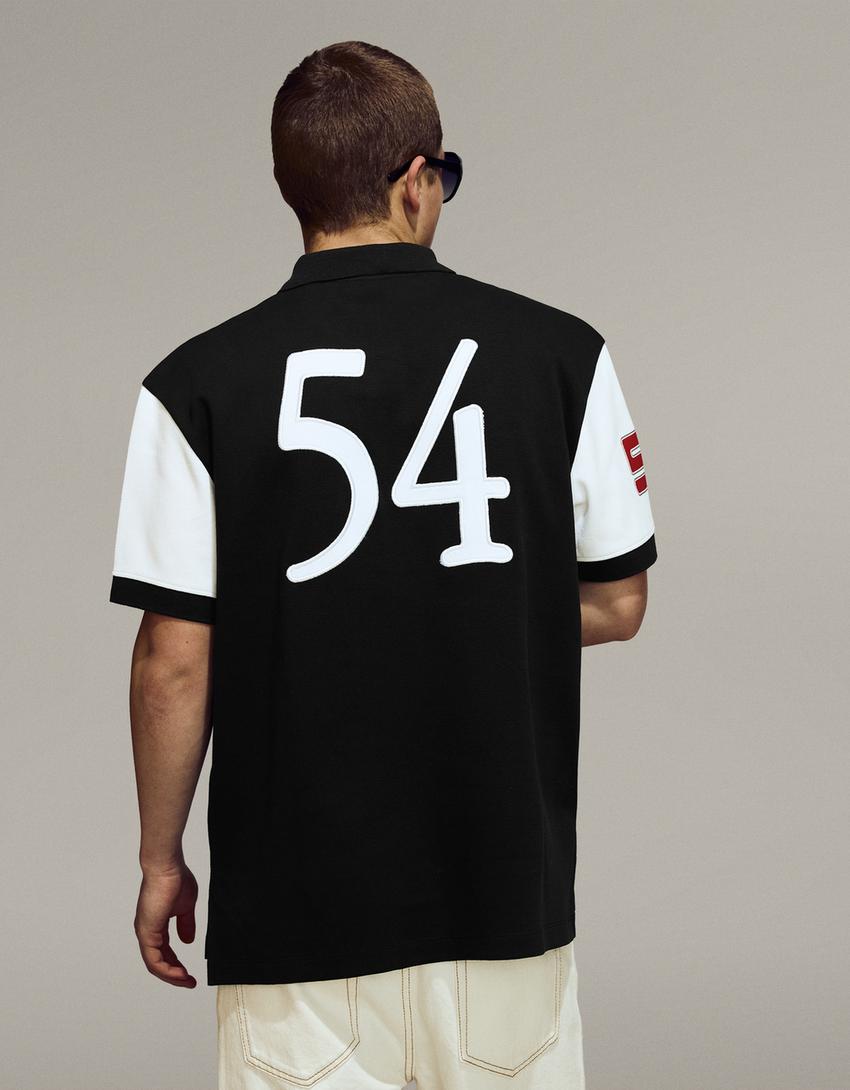 Polo imprimé à manches courtes-Noir