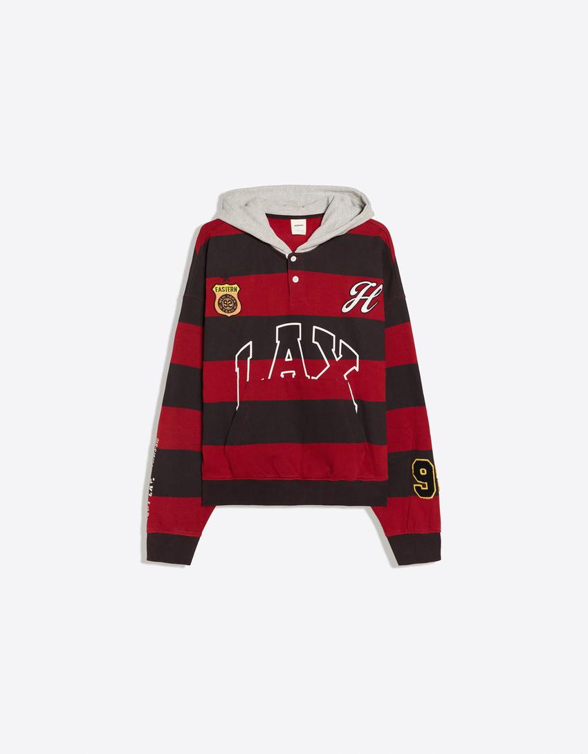 Sudadera capucha contraste rayas-Rojo