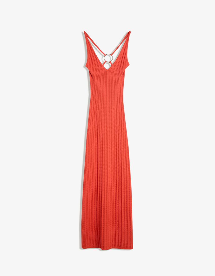 Vestido midi tirantes arandela-Coral