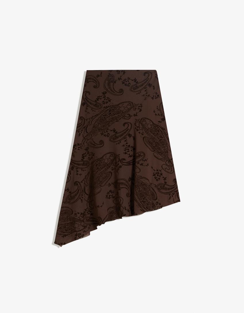 Printed midi skirt-Brown