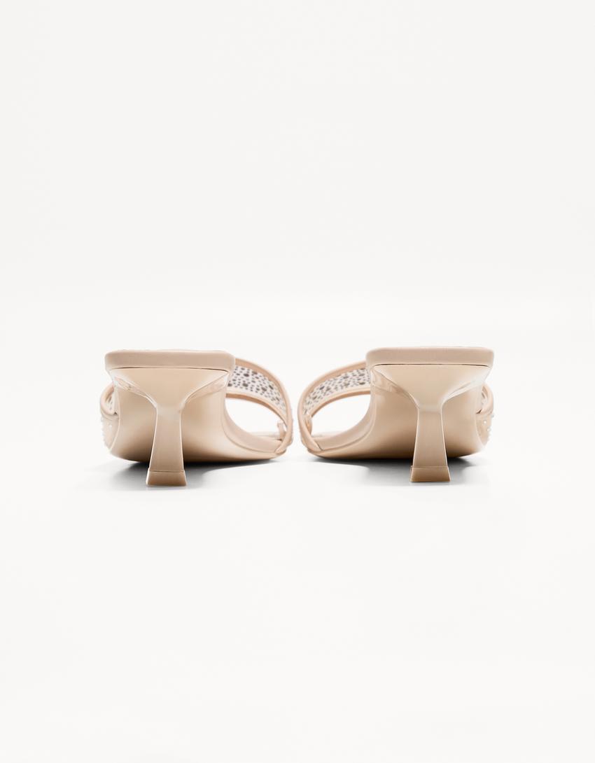 Sandale toc kitten mesh-Bej-3